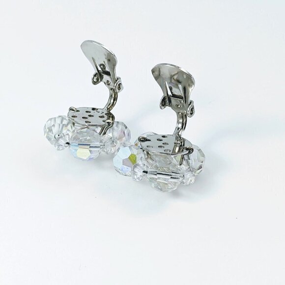 Vintage Aurora Borealis Beaded Clip On Earrings - Picture 6 of 10